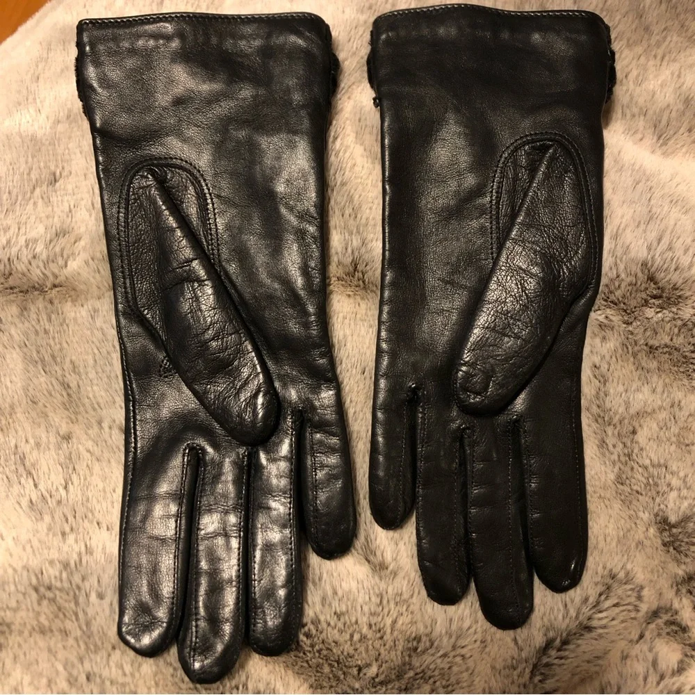 COACH vintage leather and silk black bow gloves size 6.5 - Picture 4 of 5